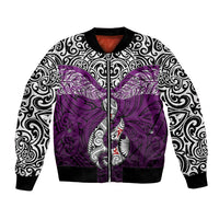 Aotearoa New Zealand Bomber Jacket Silver Fern and Matau with Maori Tribal Pink Style LT03 Unisex Pink - Polynesian Pride