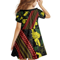 Samoan Culture Family Matching Off Shoulder Short Dress and Hawaiian Shirt Hibiscus and Ula Fala with Tapa Pattern Black Color LT03 - Polynesian Pride