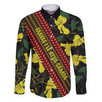 Samoan Culture Family Matching Off Shoulder Short Dress and Hawaiian Shirt Hibiscus and Ula Fala with Tapa Pattern Black Color LT03 Dad's Shirt - Long Sleeve Black - Polynesian Pride
