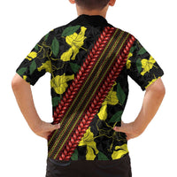 Samoan Culture Family Matching Puletasi and Hawaiian Shirt Hibiscus and Ula Fala with Tapa Pattern Black Color LT03 - Polynesian Pride
