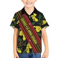 Samoan Culture Family Matching Puletasi and Hawaiian Shirt Hibiscus and Ula Fala with Tapa Pattern Black Color LT03 Son's Shirt Black - Polynesian Pride
