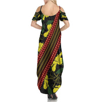 Samoan Culture Family Matching Summer Maxi Dress and Hawaiian Shirt Hibiscus and Ula Fala with Tapa Pattern Black Color LT03 - Polynesian Pride