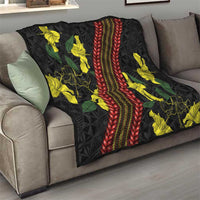 Samoan Culture Quilt Hibiscus and Ula Fala with Tapa Pattern Black Color