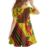 Samoan Culture Family Matching Off Shoulder Maxi Dress and Hawaiian Shirt Hibiscus and Ula Fala with Tapa Pattern YellowColor LT03 - Polynesian Pride