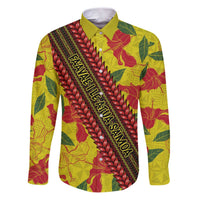 Samoan Culture Family Matching Puletasi and Hawaiian Shirt Hibiscus and Ula Fala with Tapa Pattern YellowColor LT03 Dad's Shirt - Long Sleeve Yellow - Polynesian Pride