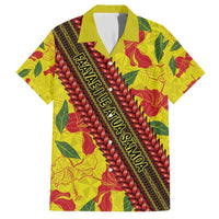 Samoan Culture Family Matching Short Sleeve Bodycon Dress and Hawaiian Shirt Hibiscus and Ula Fala with Tapa Pattern YellowColor LT03 Dad's Shirt - Short Sleeve Yellow - Polynesian Pride