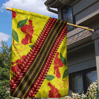 Samoan Culture Garden Flag Hibiscus and Ula Fala with Tapa Pattern Yellow Color
