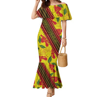 Samoan Culture Mermaid Dress Hibiscus and Ula Fala with Tapa Pattern YellowColor LT03 Women Yellow - Polynesian Pride