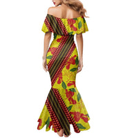 Samoan Culture Mermaid Dress Hibiscus and Ula Fala with Tapa Pattern YellowColor LT03 - Polynesian Pride
