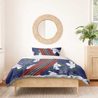 Samoan Culture Bedding Set Hibiscus and Ula Fala with Tapa Pattern Blue Color