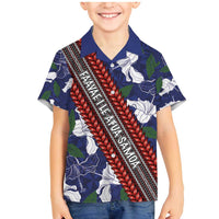 Samoan Culture Family Matching Mermaid Dress and Hawaiian Shirt Hibiscus and Ula Fala with Tapa Pattern Blue Color LT03 Son's Shirt Blue - Polynesian Pride