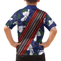 Samoan Culture Family Matching Off Shoulder Maxi Dress and Hawaiian Shirt Hibiscus and Ula Fala with Tapa Pattern Blue Color LT03 - Polynesian Pride