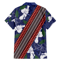 Samoan Culture Family Matching Off Shoulder Maxi Dress and Hawaiian Shirt Hibiscus and Ula Fala with Tapa Pattern Blue Color LT03 - Polynesian Pride