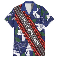 Samoan Culture Family Matching Puletasi and Hawaiian Shirt Hibiscus and Ula Fala with Tapa Pattern Blue Color LT03 Dad's Shirt - Short Sleeve Blue - Polynesian Pride