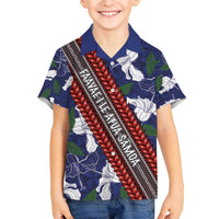 Samoan Culture Family Matching Puletasi and Hawaiian Shirt Hibiscus and Ula Fala with Tapa Pattern Blue Color LT03 Son's Shirt Blue - Polynesian Pride