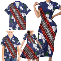 Samoan Culture Family Matching Short Sleeve Bodycon Dress and Hawaiian Shirt Hibiscus and Ula Fala with Tapa Pattern Blue Color LT03 - Polynesian Pride