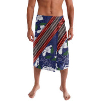 Samoan Culture Lavalava Hibiscus and Ula Fala with Tapa Pattern Blue Color
