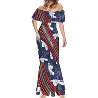 Samoan Culture Mermaid Dress Hibiscus and Ula Fala with Tapa Pattern Blue Color LT03 - Polynesian Pride