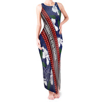 Samoan Culture Tank Maxi Dress Hibiscus and Ula Fala with Tapa Pattern Blue Color LT03 Women Blue - Polynesian Pride