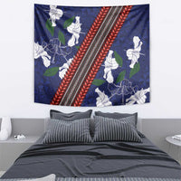 Samoan Culture Tapestry Hibiscus and Ula Fala with Tapa Pattern Blue Color