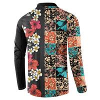 Hawaiian Hibiscus and Tropical Leaves Button Sweatshirt Patchwork Grunge Abstract Vintage Style