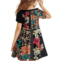Hawaiian Hibiscus and Tropical Leaves Family Matching Off The Shoulder Long Sleeve Dress and Hawaiian Shirt Patchwork Grunge Abstract Vintage Style LT03 - Polynesian Pride
