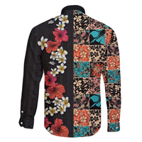 Hawaiian Hibiscus and Tropical Leaves Family Matching Off The Shoulder Long Sleeve Dress and Hawaiian Shirt Patchwork Grunge Abstract Vintage Style LT03 - Polynesian Pride