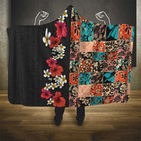 Hawaiian Hibiscus and Tropical Leaves Hooded Blanket Patchwork Grunge Abstract Vintage Style