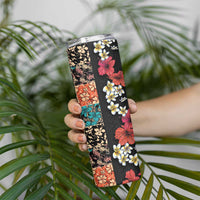 Hawaiian Hibiscus and Tropical Leaves Skinny Tumbler Patchwork Grunge Abstract Vintage Style LT03 - Polynesian Pride
