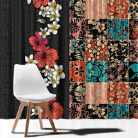 Hawaiian Hibiscus and Tropical Leaves Window Curtain Patchwork Grunge Abstract Vintage Style