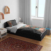 Hawaiian Hibiscus and Tropical Leaves Bedding Set Patchwork Grunge Abstract and Tapa Tribal Pattern Half Style