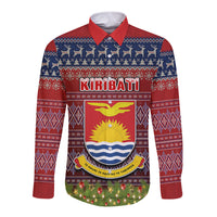 kiribati-christmas-long-sleeve-button-shirt-coat-of-arms-and-map-beautiful-merry-xmas-snowflake