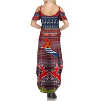 Personalised Kiribati Christmas Family Matching Summer Maxi Dress and Hawaiian Shirt Coat of Arms and Map Beautiful Merry Xmas Snowflake LT03 - Polynesian Pride