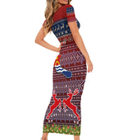 Personalised Kiribati Christmas Short Sleeve Bodycon Dress Coat of Arms and Map Beautiful Merry Xmas Snowflake LT03 - Polynesian Pride