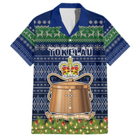 Tokelau Christmas Family Matching Summer Maxi Dress and Hawaiian Shirt Coat of Arms and Map Beautiful Merry Xmas Snowflake LT03 Dad's Shirt - Short Sleeve Blue - Polynesian Pride