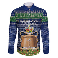 Tokelau Christmas Family Matching Summer Maxi Dress and Hawaiian Shirt Coat of Arms and Map Beautiful Merry Xmas Snowflake LT03 Dad's Shirt - Long Sleeve Blue - Polynesian Pride