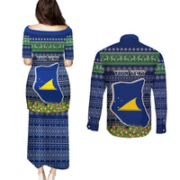 personalised-tokelau-christmas-couples-matching-puletasi-dress-and-long-sleeve-button-shirts-coat-of-arms-and-map-beautiful-merry-xmas-snowflake