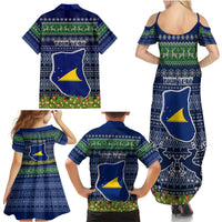 Personalised Tokelau Christmas Family Matching Summer Maxi Dress and Hawaiian Shirt Coat of Arms and Map Beautiful Merry Xmas Snowflake LT03 - Polynesian Pride
