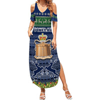 Personalised Tokelau Christmas Family Matching Summer Maxi Dress and Hawaiian Shirt Coat of Arms and Map Beautiful Merry Xmas Snowflake LT03 Mom's Dress Blue - Polynesian Pride