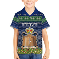 Personalised Tokelau Christmas Family Matching Summer Maxi Dress and Hawaiian Shirt Coat of Arms and Map Beautiful Merry Xmas Snowflake LT03 Son's Shirt Blue - Polynesian Pride