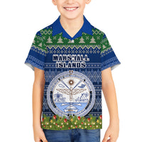 Personalised Marshall Islands Christmas Family Matching Summer Maxi Dress and Hawaiian Shirt Coat of Arms and Map Beautiful Merry Xmas Snowflake LT03 Son's Shirt Blue - Polynesian Pride