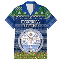 Personalised Marshall Islands Christmas Family Matching Tank Maxi Dress and Hawaiian Shirt Coat of Arms and Map Beautiful Merry Xmas Snowflake LT03 Dad's Shirt - Short Sleeve Blue - Polynesian Pride