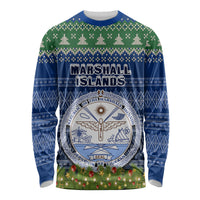 Personalised Marshall Islands Christmas Long Sleeve Shirt Coat of Arms and Map Beautiful Merry Xmas Snowflake LT03 Unisex Blue - Polynesian Pride