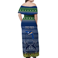 Personalised Marshall Islands Christmas Off Shoulder Maxi Dress Coat of Arms and Map Beautiful Merry Xmas Snowflake LT03 - Polynesian Pride