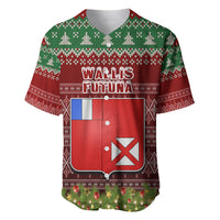 Personalised Wallis and Futuna Christmas Baseball Jersey Coat of Arms and Map Beautiful Merry Xmas Snowflake LT03 Red - Polynesian Pride