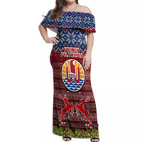 Personalised French Polynesia Christmas Off Shoulder Maxi Dress Coat of Arms and Map Beautiful Merry Xmas Snowflake LT03 Women Red - Polynesian Pride