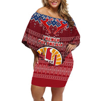 Personalised French Polynesia Christmas Off Shoulder Short Dress Coat of Arms and Map Beautiful Merry Xmas Snowflake LT03 Women Red - Polynesian Pride