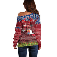 Personalised French Polynesia Christmas Off Shoulder Sweater Coat of Arms and Map Beautiful Merry Xmas Snowflake LT03 - Polynesian Pride
