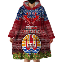 Personalised French Polynesia Christmas Wearable Blanket Hoodie Coat of Arms and Map Beautiful Merry Xmas Snowflake LT03 - Polynesian Pride