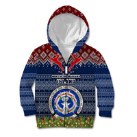 Northern Mariana Islands Christmas Kid Hoodie Coat of Arms and Map Beautiful Merry Xmas Snowflake LT03 Zip Hoodie Blue - Polynesian Pride